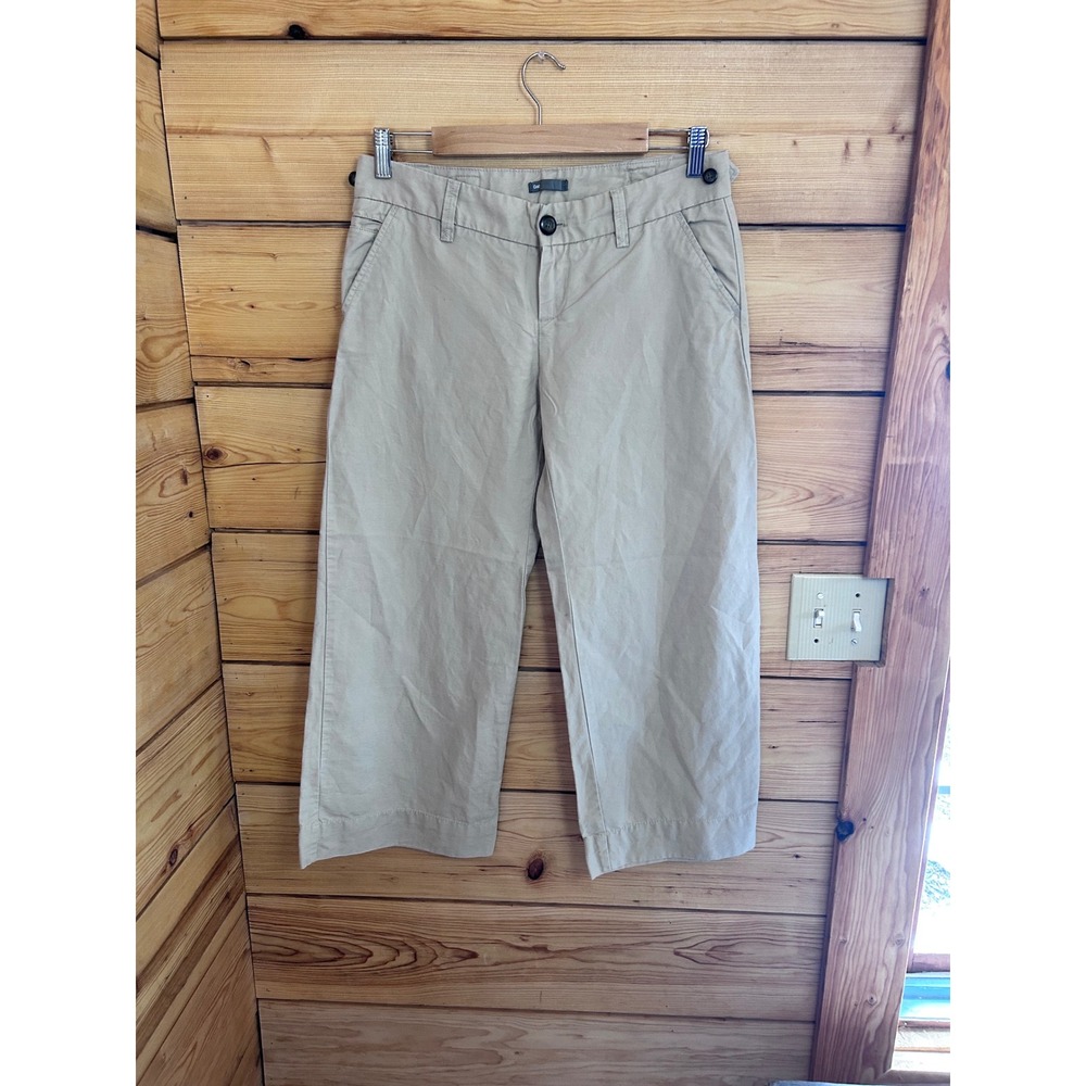 Gap Womens Linen Blend Wide Leg Cropped Pants Tan Khaki Size 2 CA17897‎